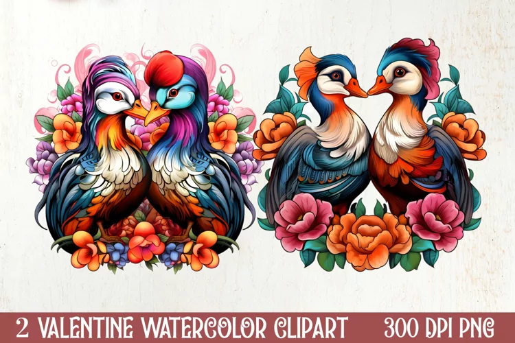 Valentines Day Mandarin Duck Couple, Christmas Clipart