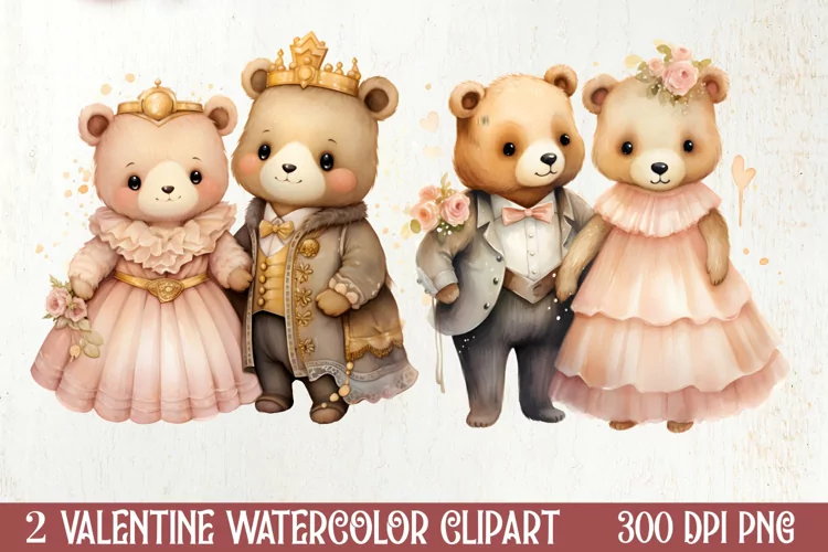 Cute Bear Love Couple Valentine Clipart, Valentines Clipart