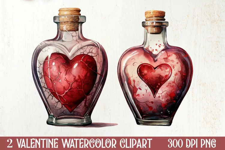 Bottle Wine Valentine Watercolor Clipart, Christmas Clipart