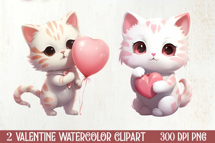 Cute Cat Holding Heart Valentine Clipart, Valentines Clipart