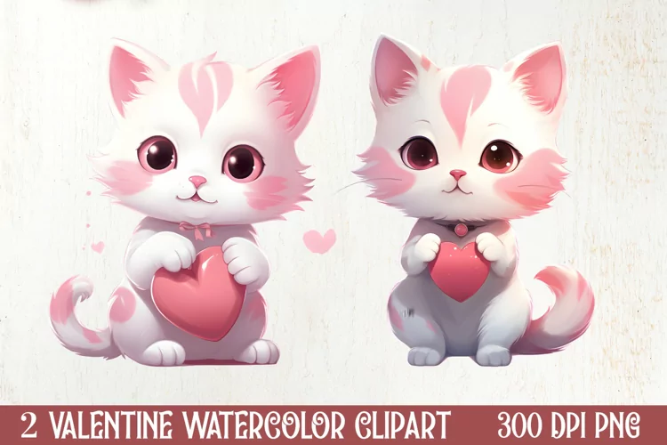 Cute Cat Holding Heart Valentine Clipart, Valentines Clipart