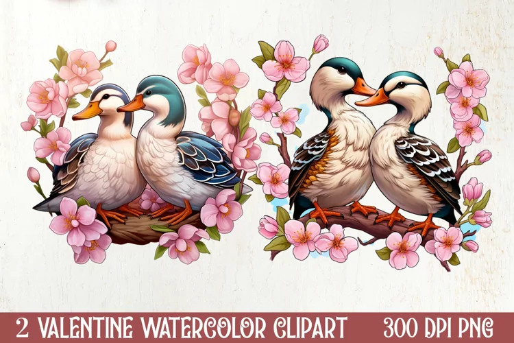 Valentines Day Mandarin Duck Couple, Christmas Clipart
