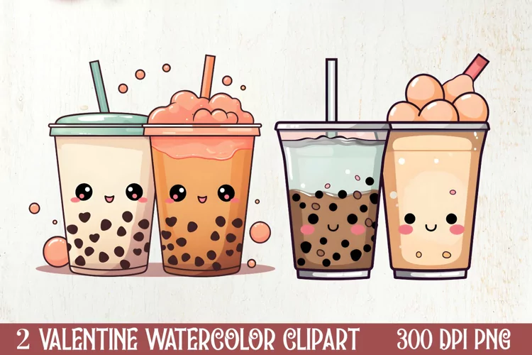 Cute Bubble Tea Valentine Clipart, Valentines Clipart