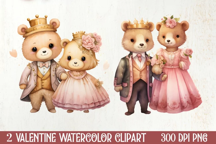 Cute Bear Love Couple Valentine Clipart, Valentines Clipart