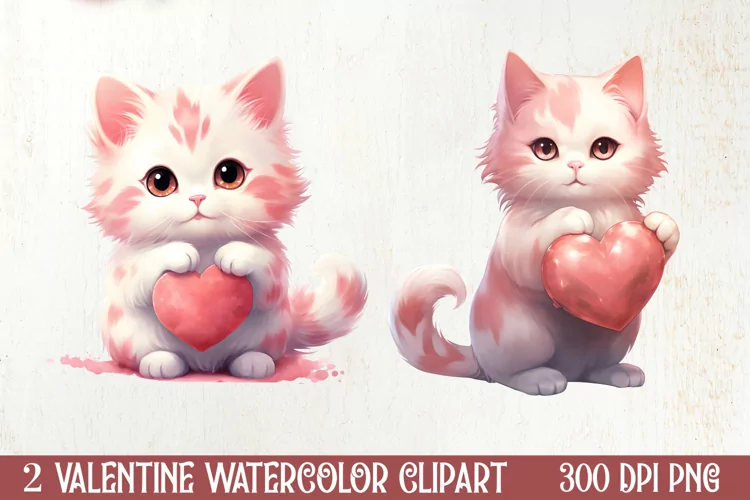 Cute Cat Holding Heart Valentine Clipart, Valentines Clipart
