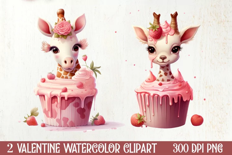 Giraffe Loves Cupcake Valentine Clipart Valentines Clipart