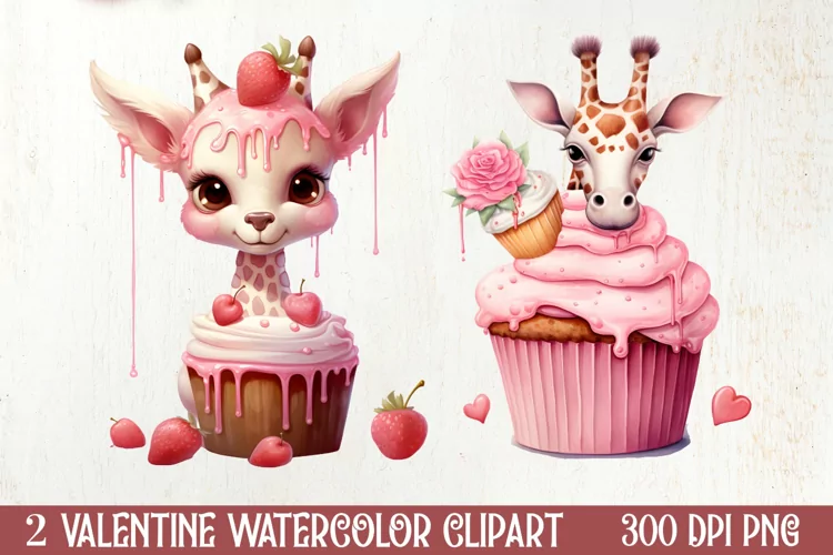 Giraffe Loves Cupcake Valentine Clipart Valentines Clipart