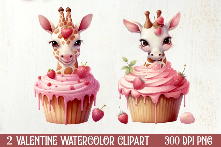 Giraffe Loves Cupcake Valentine Clipart Valentines Clipart