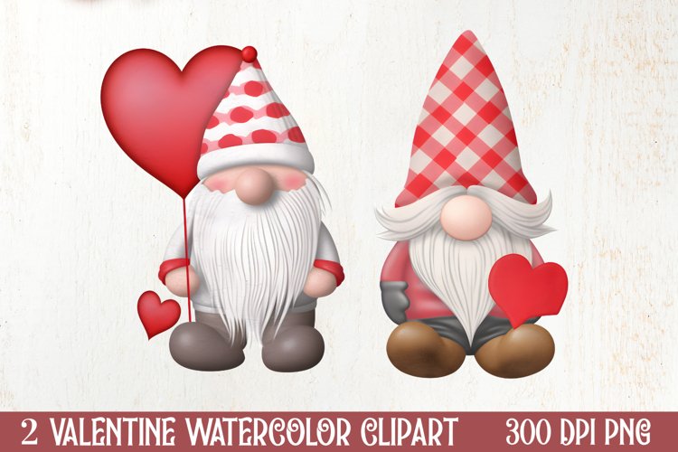 Gnome Watercolor Valentines Clipart, Valentines Clipart