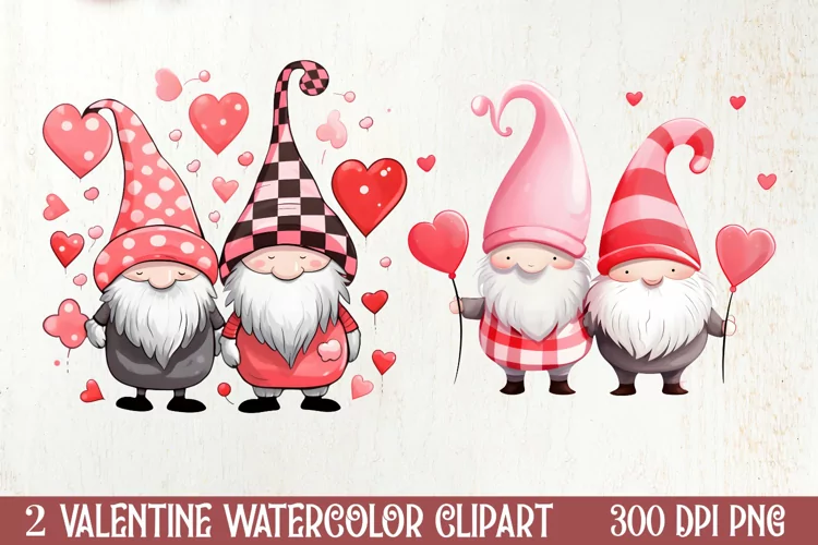 Valentines Day Gnomes Clipart, Valentines Clipart