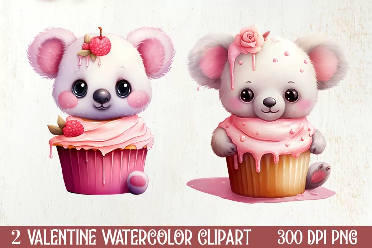 Chibi Koala Pink Valentine ClipArt, Valentines PNG