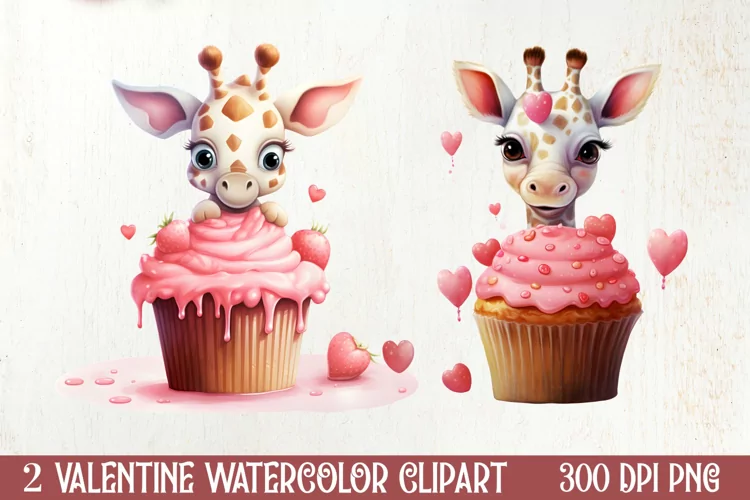 Giraffe Loves Cupcake Valentine Clipart Valentines Clipart