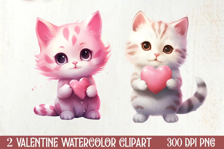 Cute Cat Holding Heart Valentine Clipart, Valentines Clipart