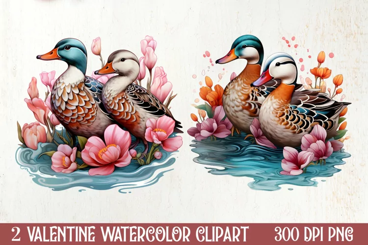 Valentines Day Mandarin Duck Couple, Christmas Clipart