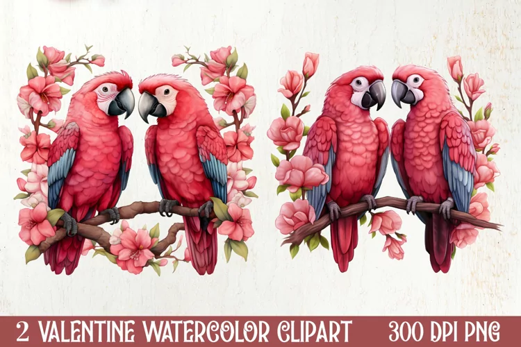 Valentines Day Parrot Couple Clipart, Valentines PNG