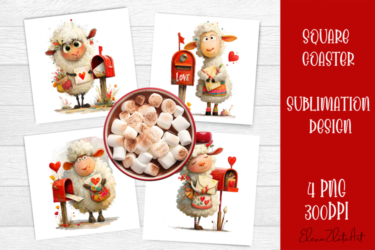Valentines Day square coasters |love funny lamb sublimation