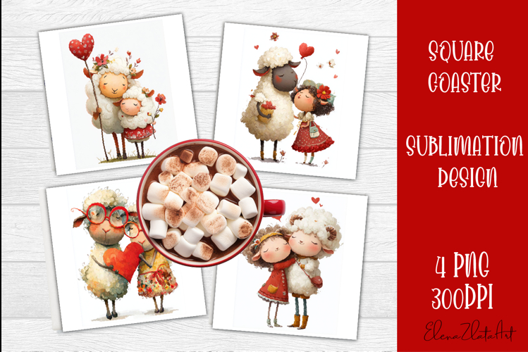 Valentines Day square coasters |love funny lamb sublimation