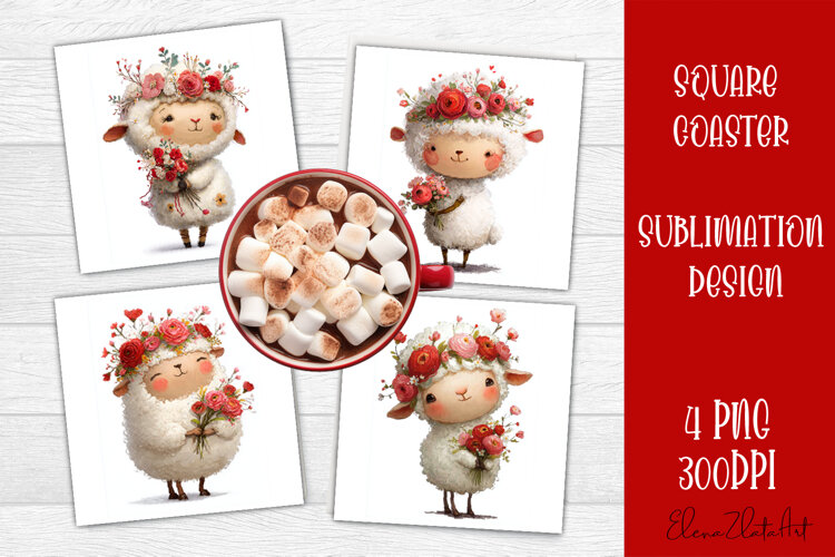 Valentines Day square coasters |love funny lamb sublimation example image 1