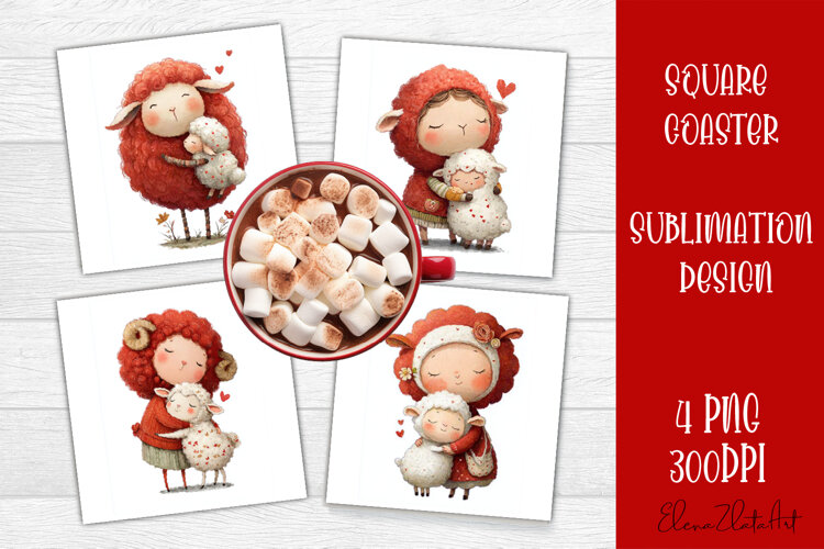 Valentines Day square coasters |love funny lamb sublimation example image 1