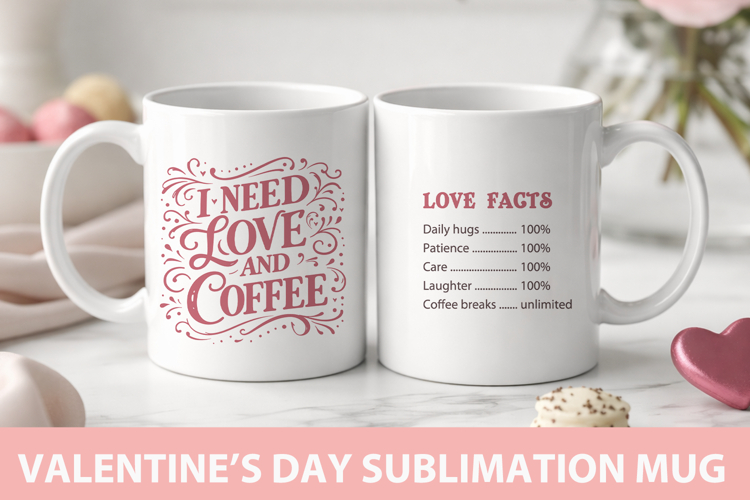 I need love and coffee, Valentine Mug Wrap Sublimation