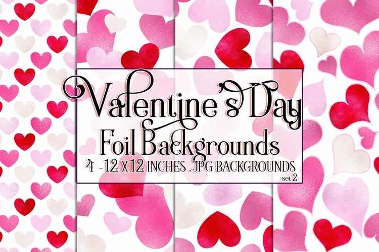 Valentine's Day, Foil Texture Hearts 12x12 Backgrounds, s2