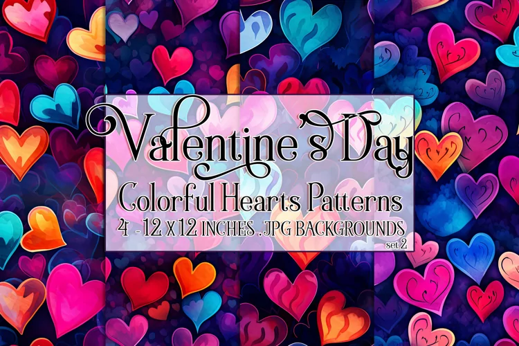 Valentine's Day, Colorful Neon Hearts, Seamless Patterns, s2
