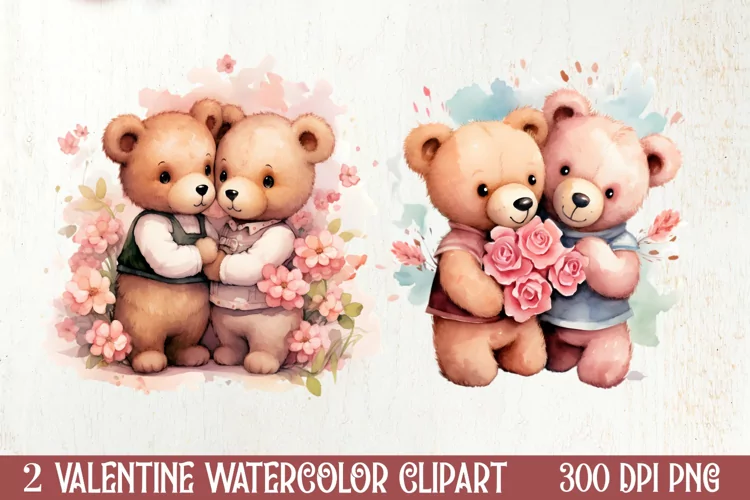 Valentines Day Couple Teddy Bear, Christmas Clipart