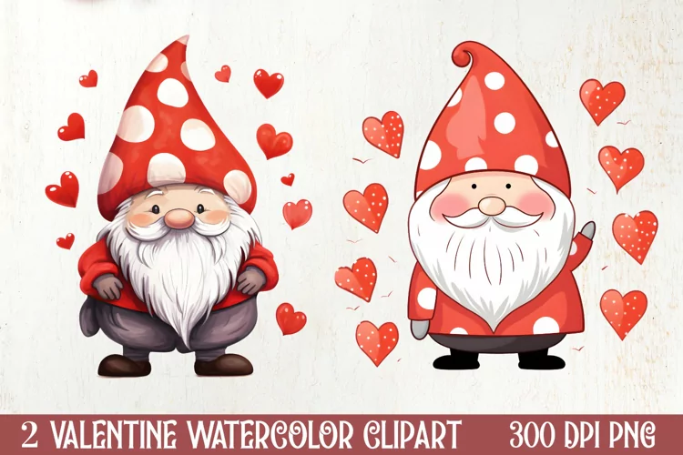 Valentines Day Cute Gnome Clipart, Valentines Clipart