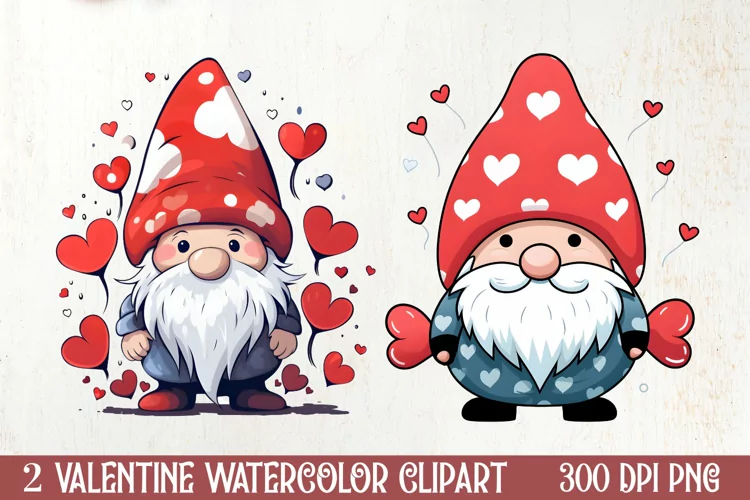 Valentines Day Cute Gnome Clipart, Valentines Clipart