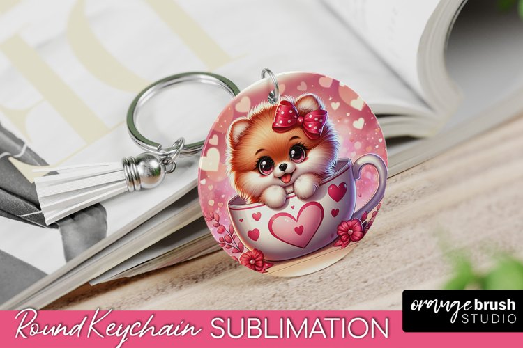 Valentines Day Dog Keychain Round Sublimation Design