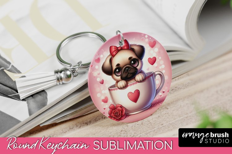 Valentines Day Dog Keychain Sublimation, Round Keychain PNG