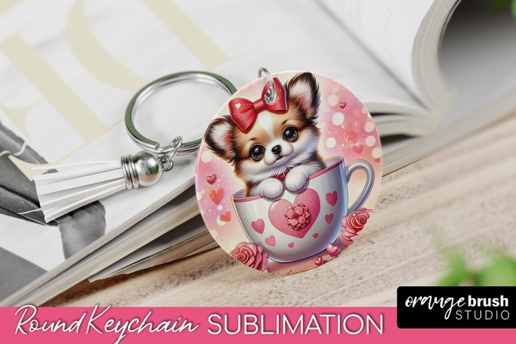 Valentines Day Dog Round Keychain Sublimation PNG Design