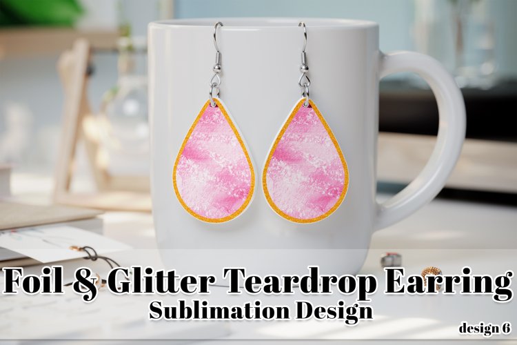 Foil Glitter Earring, Teardrop Earring Sublimation Design 6 example image 1