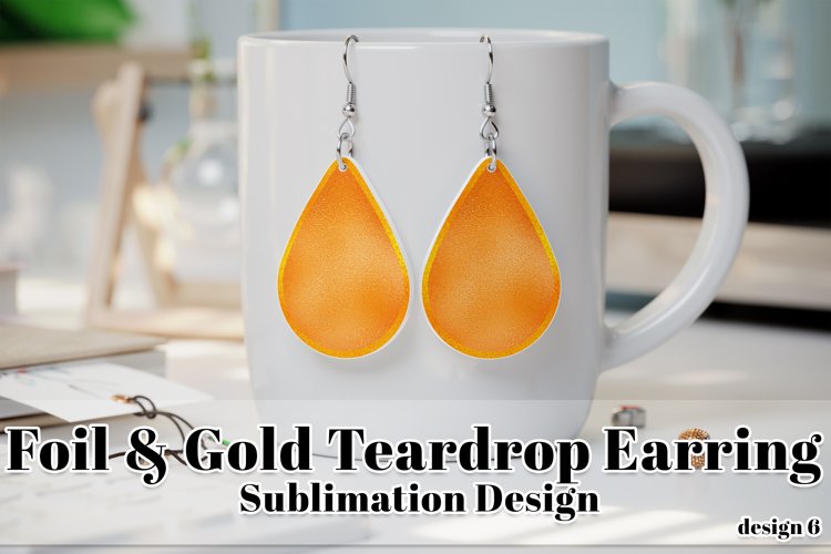 Foil Gold Earring, Teardrop Earring Sublimation Design 6 example image 1