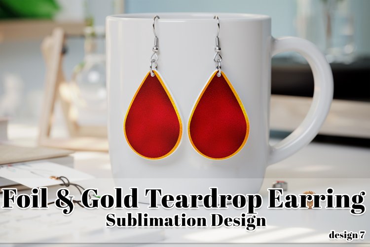 Foil Gold Earring, Teardrop Earring Sublimation Design 7