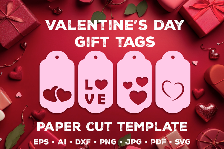 Paper Cut Valentine’s Gift Tags Template, Romantic Heart Tag