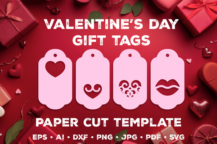 Paper Cut Valentine’s Gift Tags Template, Romantic Heart Tag