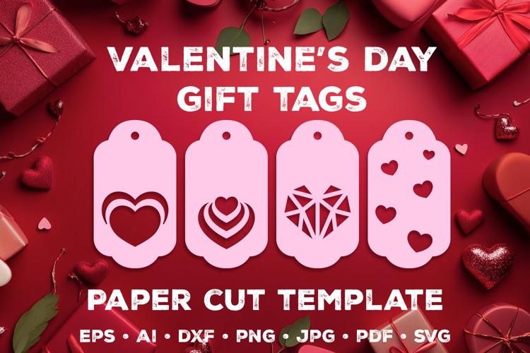 Paper Cut Valentine’s Gift Tags Template, Romantic Heart Tag