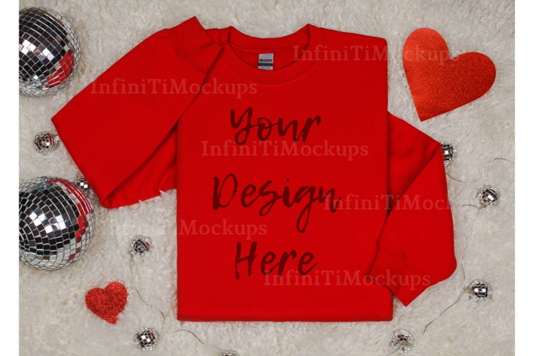 Valentines day Gildan 18000 Red sweatshirt mockup