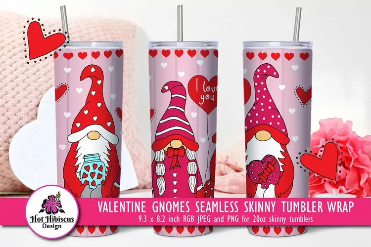 Valentine Gnomes Skinny Tumbler Seamless Wrap Sublimation