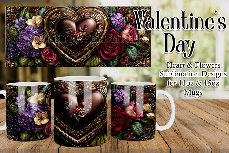 Valentines Day Heart Mug, Sublimation Valentine Wrap, d11