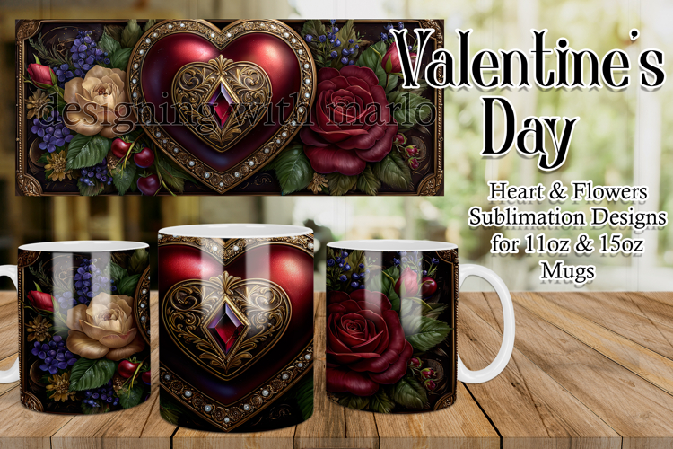 Valentines Day Heart Mug, Sublimation Valentine Wrap, d13