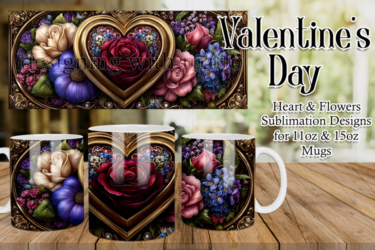 Valentines Day Heart Mug, Sublimation Valentine Wrap, d16