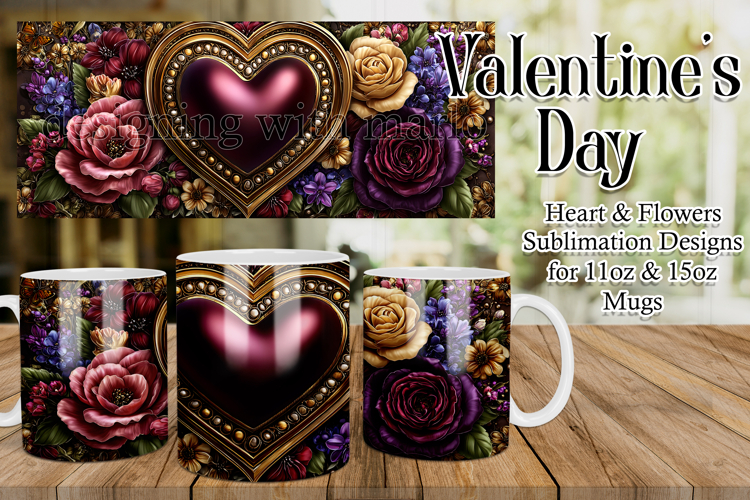 Valentines Day Heart Mug, Sublimation Valentine Wrap, d22
