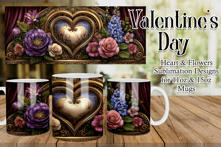 Valentines Day Heart Mug, Sublimation Valentine Wrap, d29