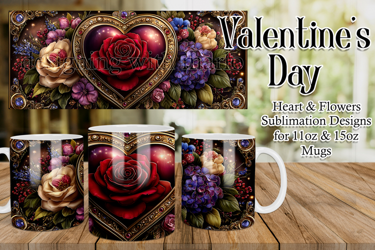 Valentines Day Heart Mug, Sublimation Valentine Wrap, d3