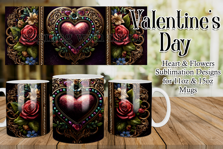 Valentines Day Heart Mug, Sublimation Valentine Wrap, d30
