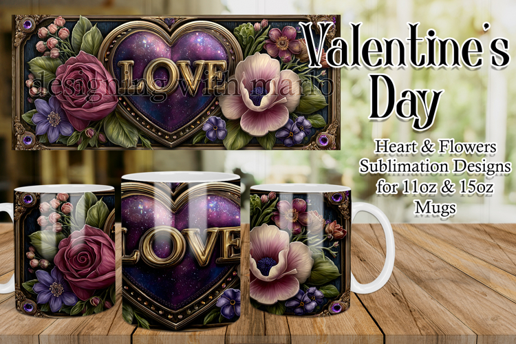Valentines Day Heart Mug, Sublimation Valentine Wrap, d7