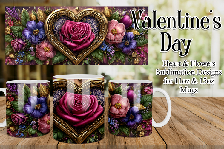 Valentines Day Heart Mug, Sublimation Valentine Wrap, d8
