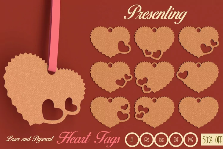 Heart Shape Tags for Valentine's Day Gifts SVG
